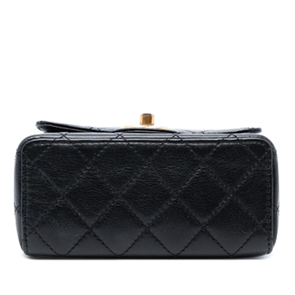 Chanel B Chanel Black Goatskin Leather Mini Square Classic Single Flap Italy