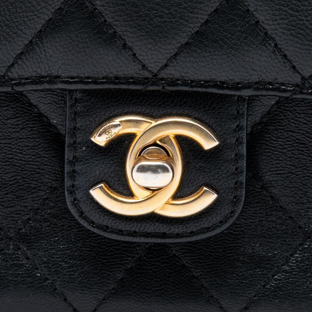 Chanel B Chanel Black Goatskin Leather Mini Square Classic Single Flap Italy