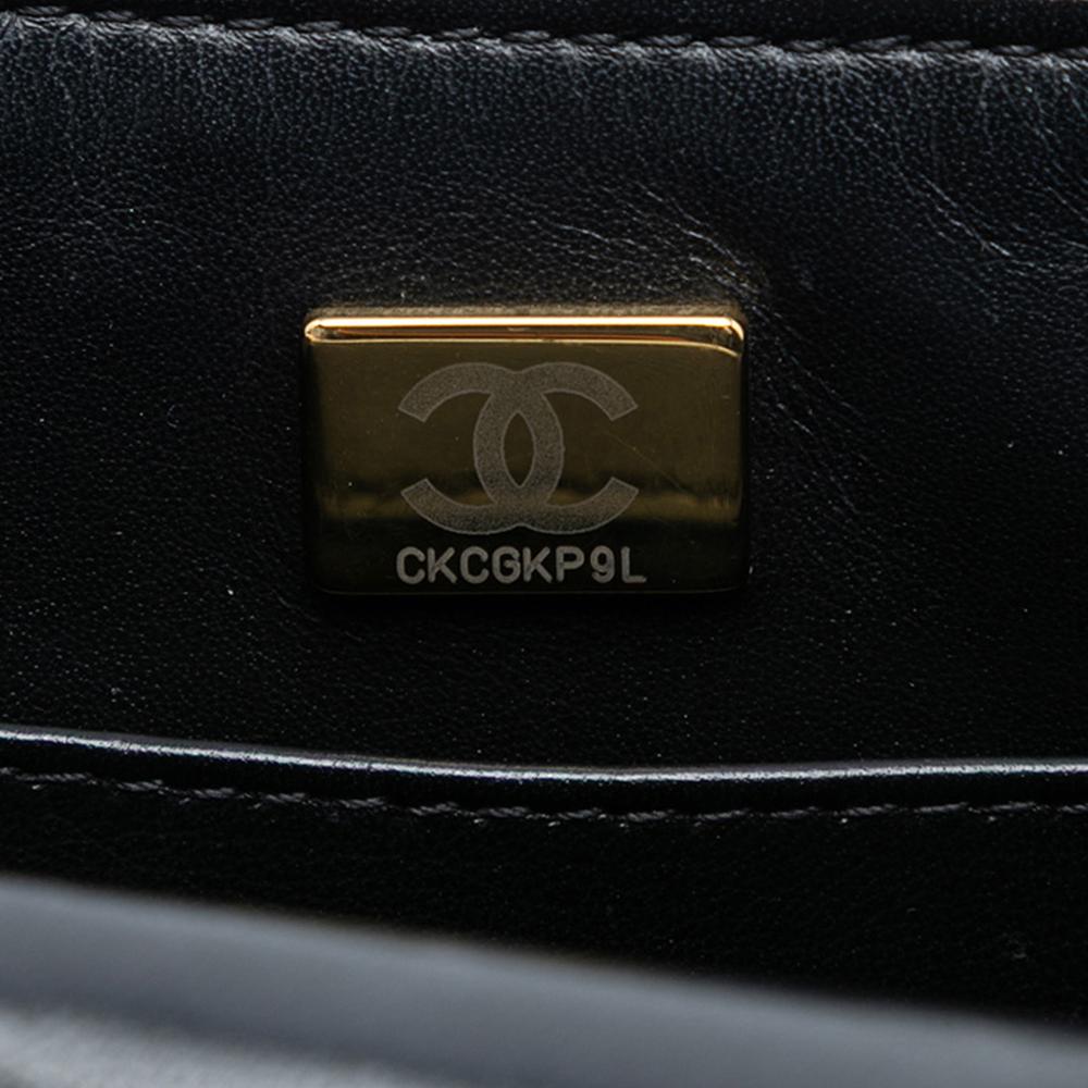 Chanel B Chanel Black Goatskin Leather Mini Square Classic Single Flap Italy