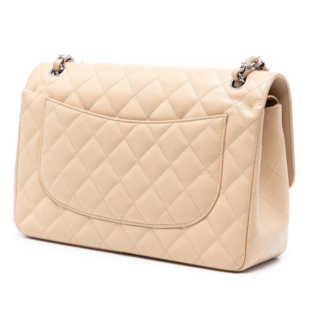 Chanel B Chanel Brown Light Beige Caviar Leather Leather Jumbo Classic Caviar Double Flap Italy