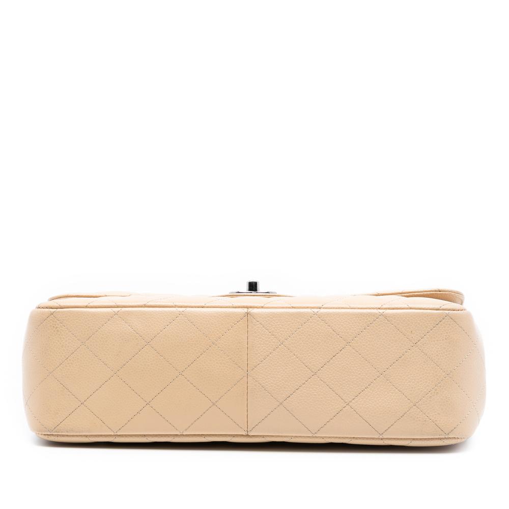 Chanel B Chanel Brown Light Beige Caviar Leather Leather Jumbo Classic Caviar Double Flap Italy