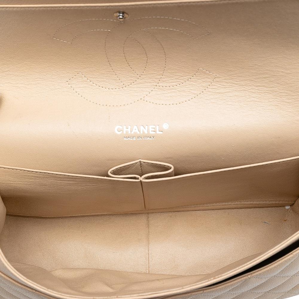 Chanel B Chanel Brown Light Beige Caviar Leather Leather Jumbo Classic Caviar Double Flap Italy