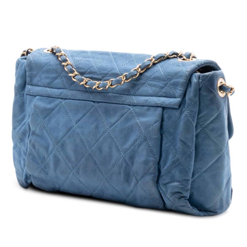 Chanel B Chanel Blue Light Blue Calf Leather Large Quilted Iridescent skin Chic Quilt Flap Italy