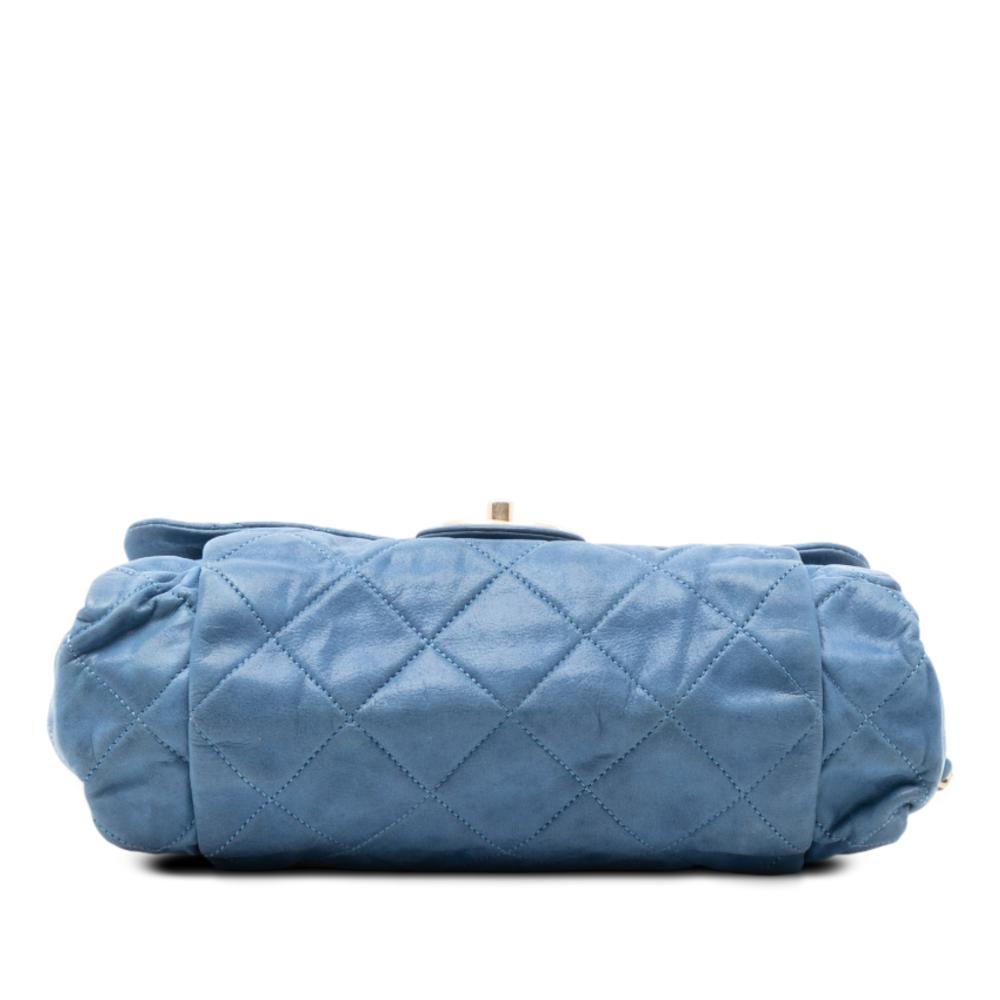 Chanel B Chanel Blue Light Blue Calf Leather Large Quilted Iridescent skin Chic Quilt Flap Italy