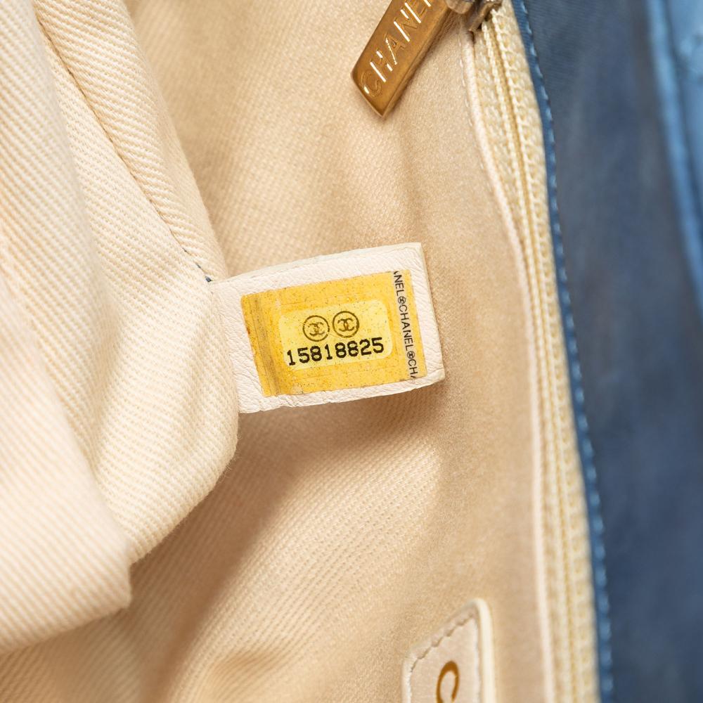 Chanel B Chanel Blue Light Blue Calf Leather Large Quilted Iridescent skin Chic Quilt Flap Italy