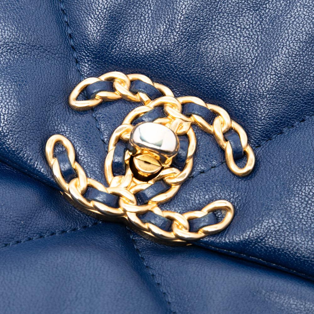 Chanel AB Chanel Blue Dark Blue Lambskin Leather Leather Medium Lambskin 19 Flap France