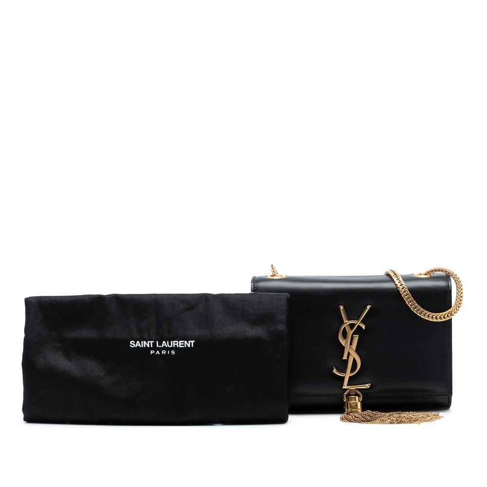Saint Laurent AB Saint Laurent Black Calf Leather Small Monogram Kate Tassel Crossbody Italy