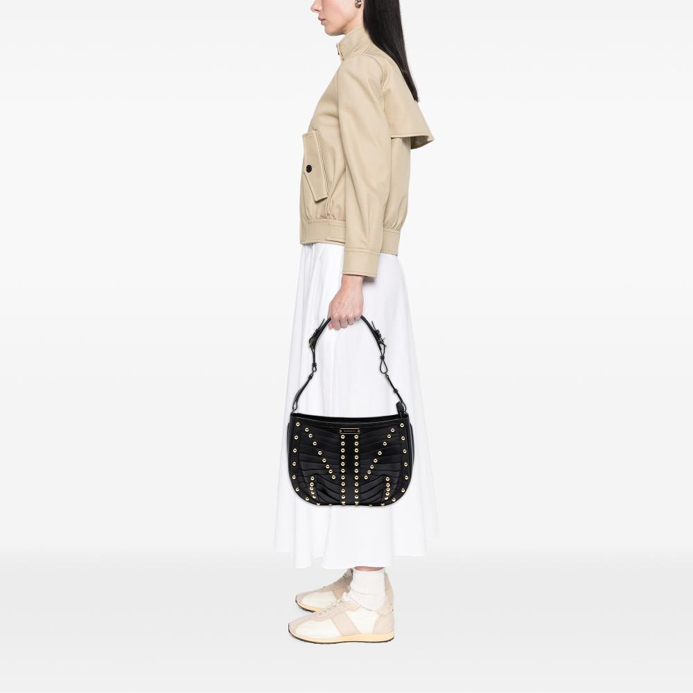 Burberry B Burberry Black Calf Leather Studded Shoulder Bag Italy