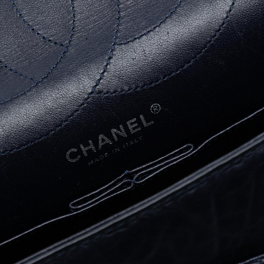 Chanel B Chanel Blue Navy Calf Leather Aged skin Reissue 2.55 Double Flap 227 Italy