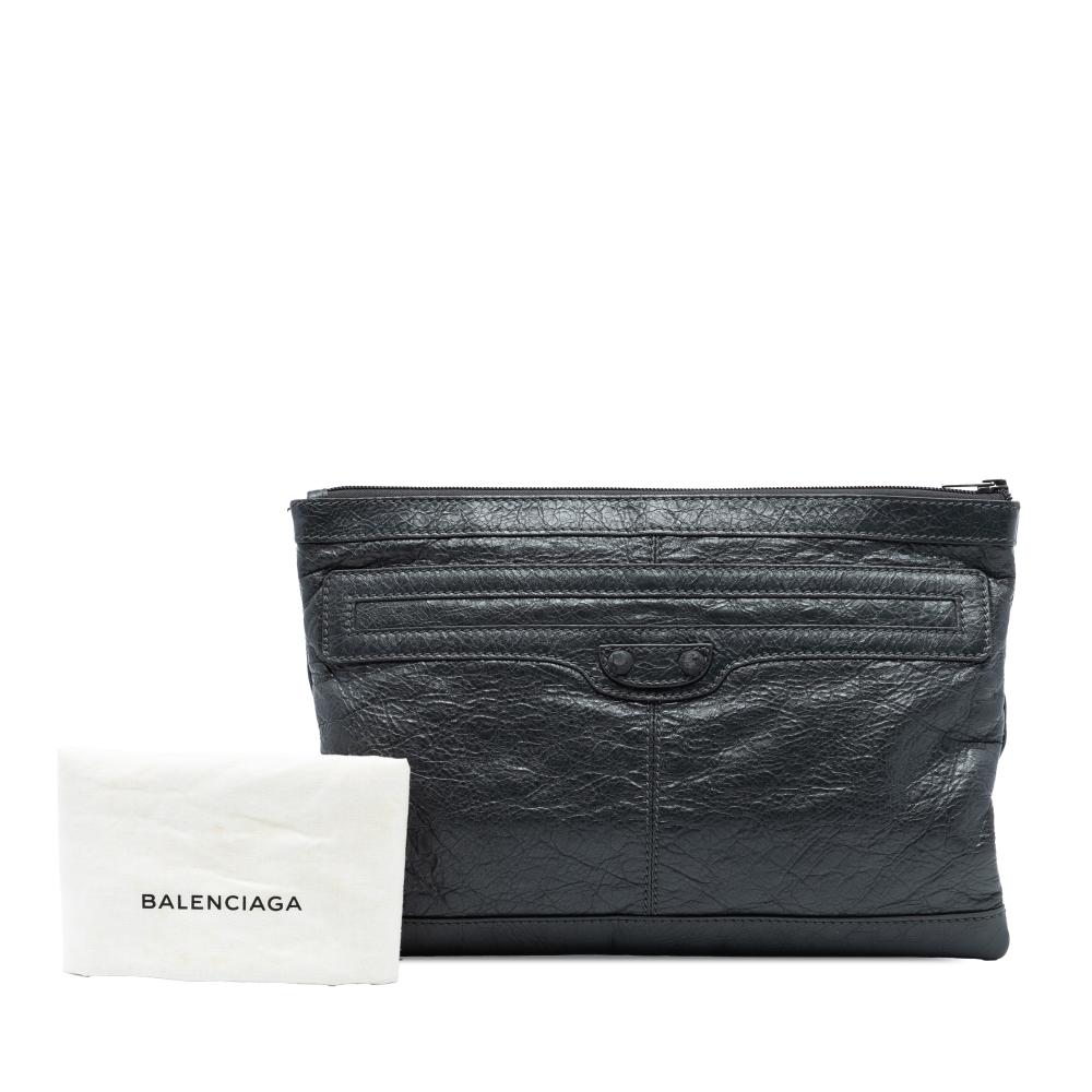 Balenciaga B Balenciaga Black Lambskin Leather Leather Lambskin Motocross Classic Clip Clutch Italy