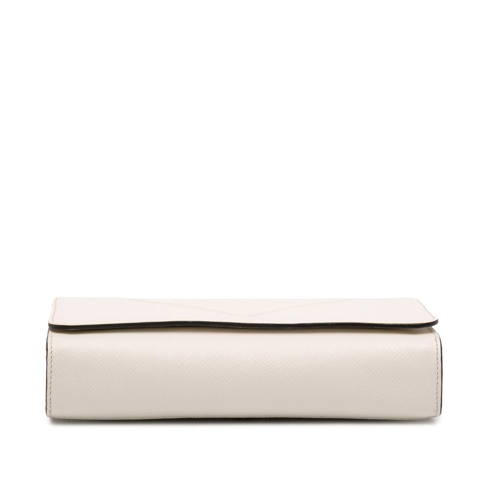 Prada AB Prada White Saffiano Leather Triangle Embossed Logo Flap Crossbody Italy
