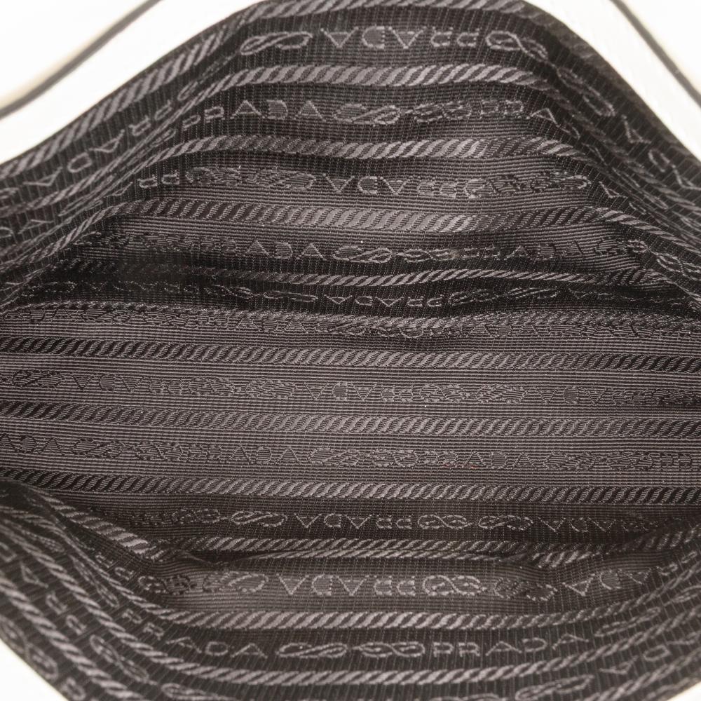 Prada AB Prada White Saffiano Leather Triangle Embossed Logo Flap Crossbody Italy