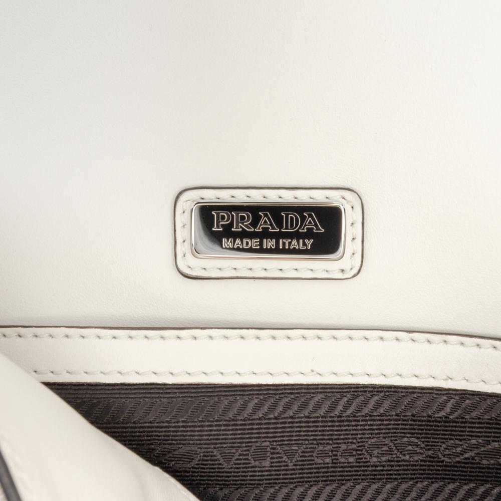 Prada AB Prada White Saffiano Leather Triangle Embossed Logo Flap Crossbody Italy