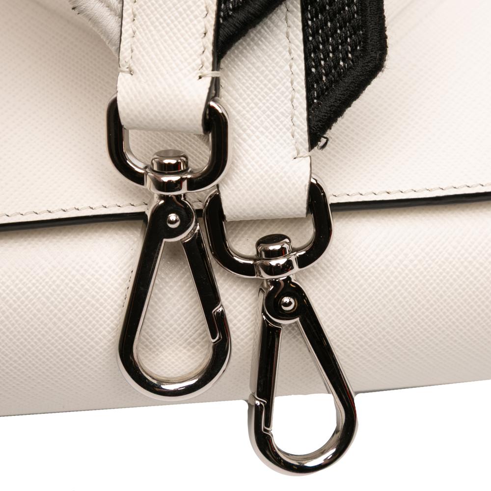 Prada AB Prada White Saffiano Leather Triangle Embossed Logo Flap Crossbody Italy