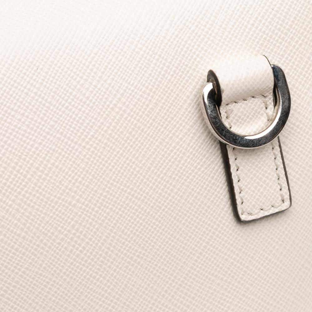 Prada AB Prada White Saffiano Leather Triangle Embossed Logo Flap Crossbody Italy