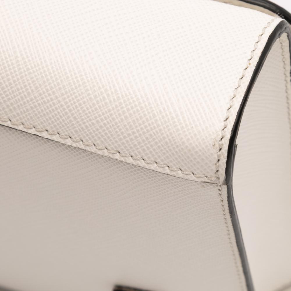 Prada AB Prada White Saffiano Leather Triangle Embossed Logo Flap Crossbody Italy