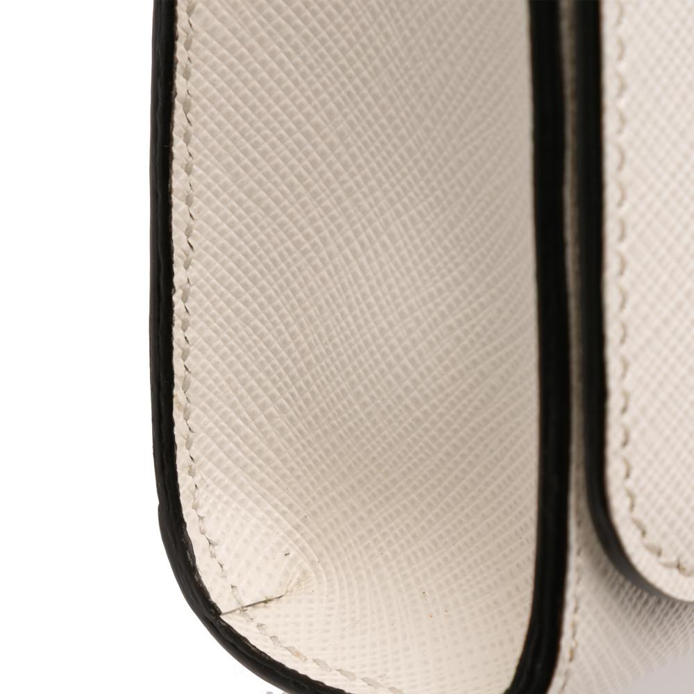 Prada AB Prada White Saffiano Leather Triangle Embossed Logo Flap Crossbody Italy