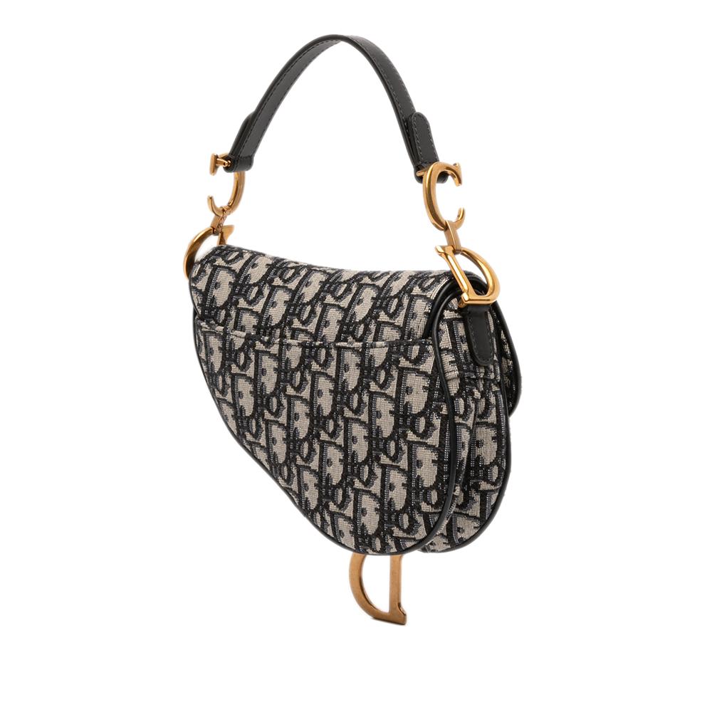 Christian Dior AB Dior Blue Navy Canvas Fabric Mini Oblique Saddle Bag Italy