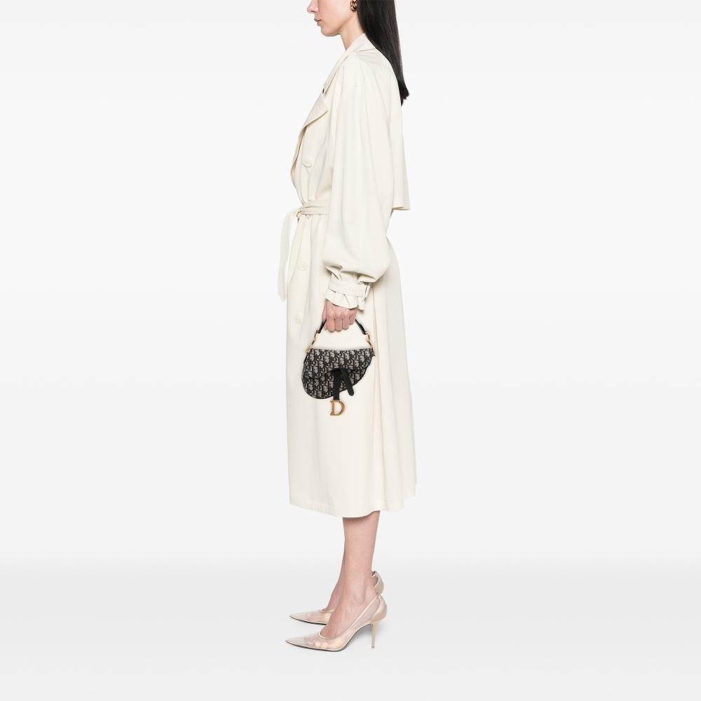 Christian Dior AB Dior Blue Navy Canvas Fabric Mini Oblique Saddle Bag Italy