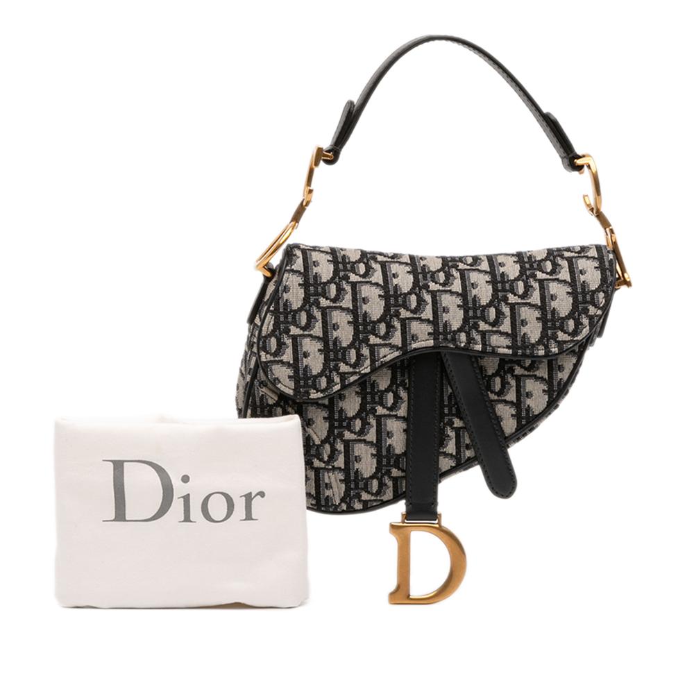 Christian Dior AB Dior Blue Navy Canvas Fabric Mini Oblique Saddle Bag Italy