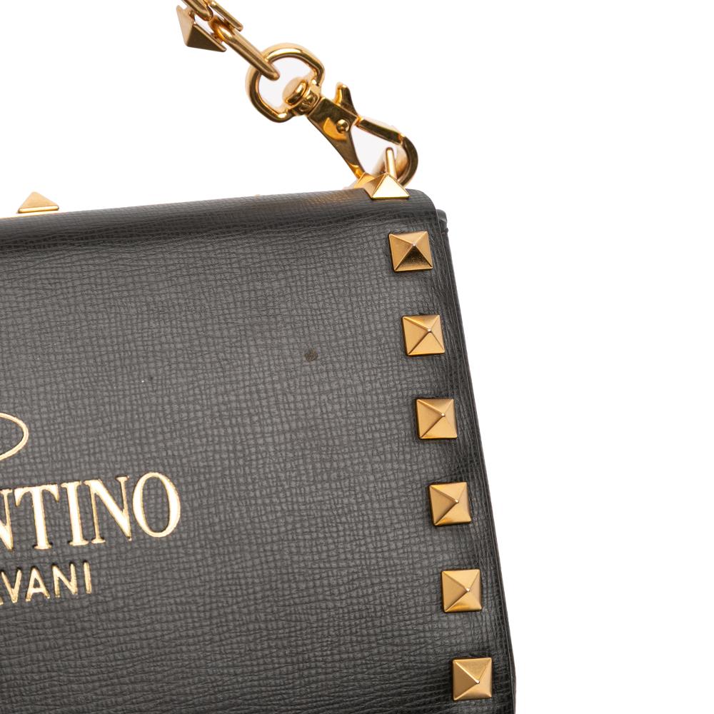 Valentino B Valentino Black Calf Leather Rockstud Alcove Box Satchel Italy