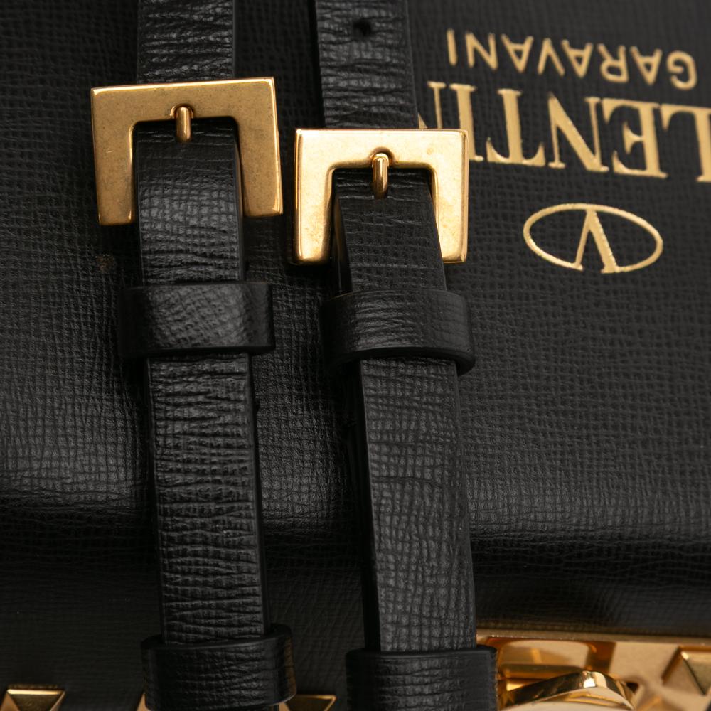 Valentino B Valentino Black Calf Leather Rockstud Alcove Box Satchel Italy