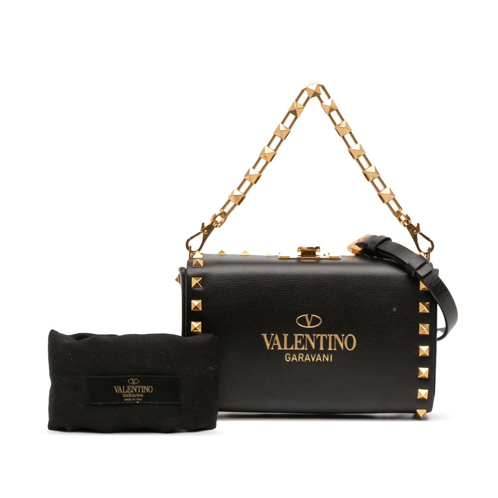 Valentino B Valentino Black Calf Leather Rockstud Alcove Box Satchel Italy
