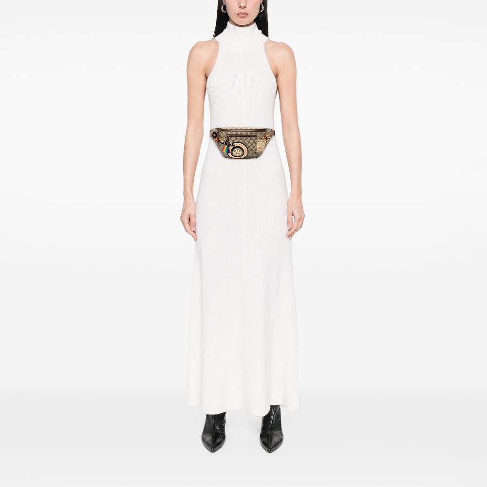 Gucci B Gucci Brown Beige Coated Canvas Fabric GG Supreme Courrier Belt Bag Italy