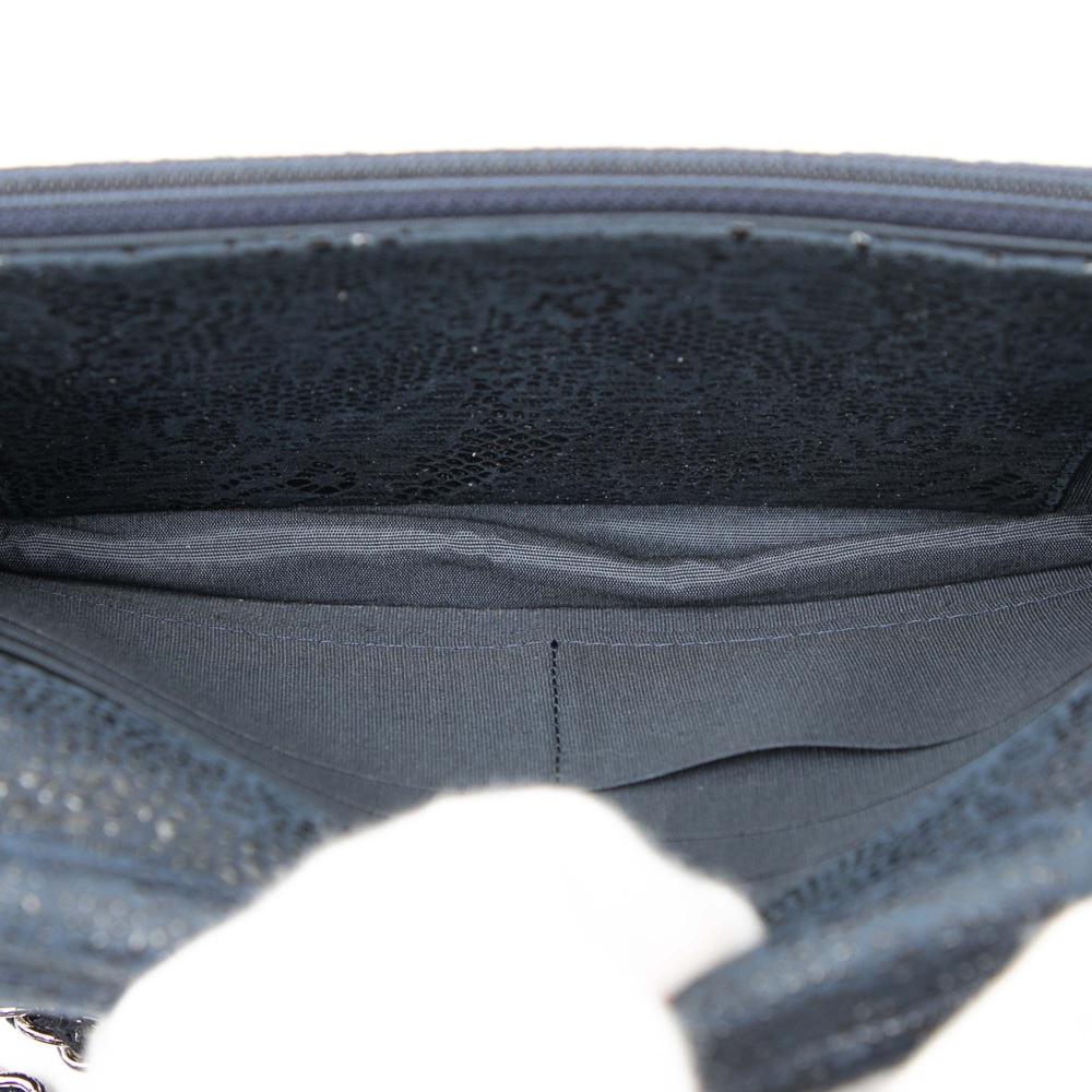 Chanel B Chanel Blue Navy Goatskin Leather CC Lace Overlay Wallet On Chain Italy