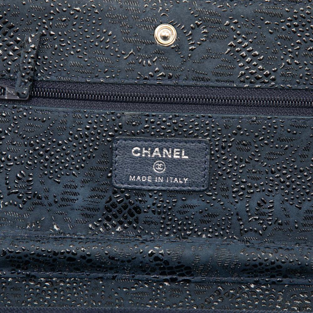 Chanel B Chanel Blue Navy Goatskin Leather CC Lace Overlay Wallet On Chain Italy