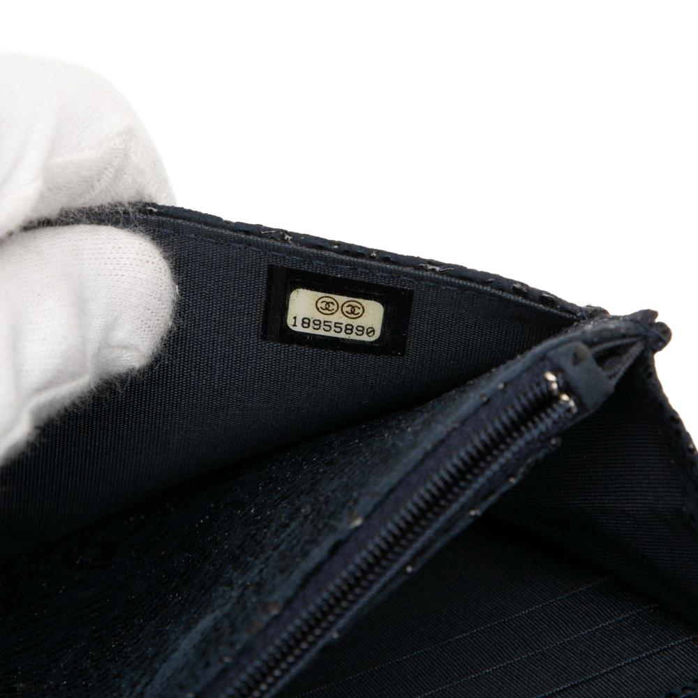 Chanel B Chanel Blue Navy Goatskin Leather CC Lace Overlay Wallet On Chain Italy