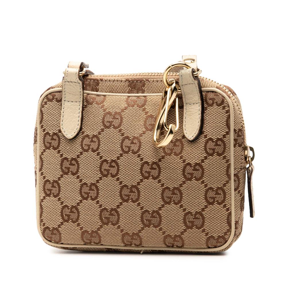 Gucci B Gucci Brown Beige with White Canvas Fabric GG Crossbody Italy