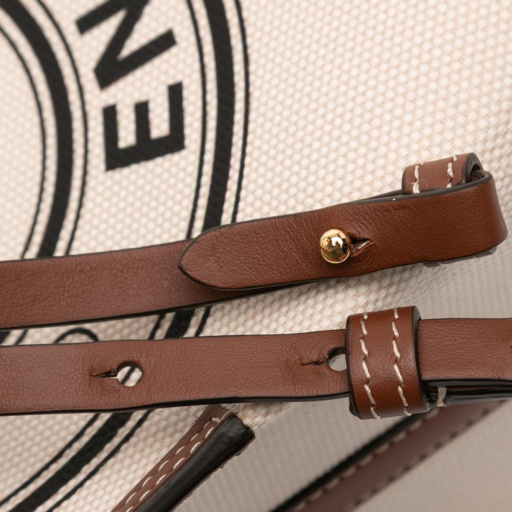 Burberry AB Burberry Brown Beige Canvas Fabric Small Logo Peggy Bucket Bag Italy