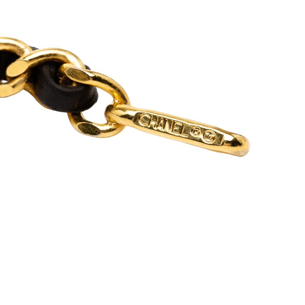 Chanel AB Chanel Gold with Black Gold Plated Metal Leather Woven CC Medallion Chain Belt France