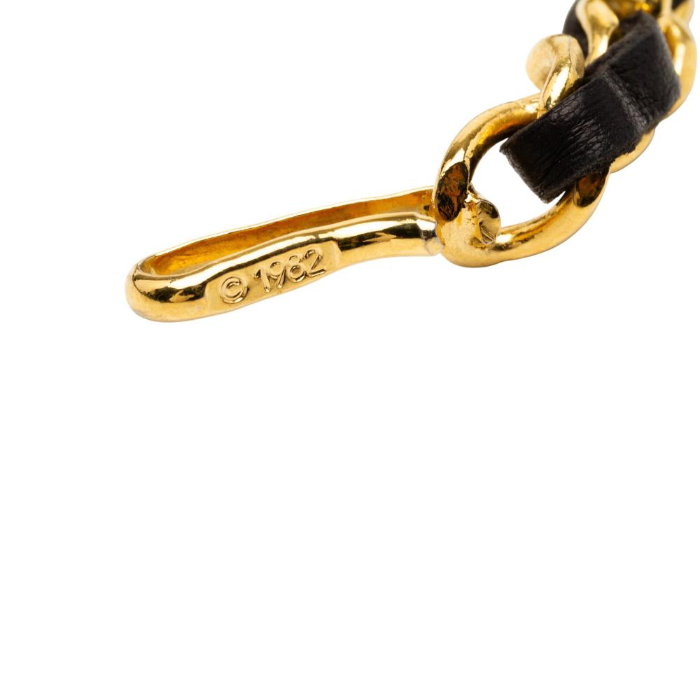 Chanel AB Chanel Gold with Black Gold Plated Metal Leather Woven CC Medallion Chain Belt France