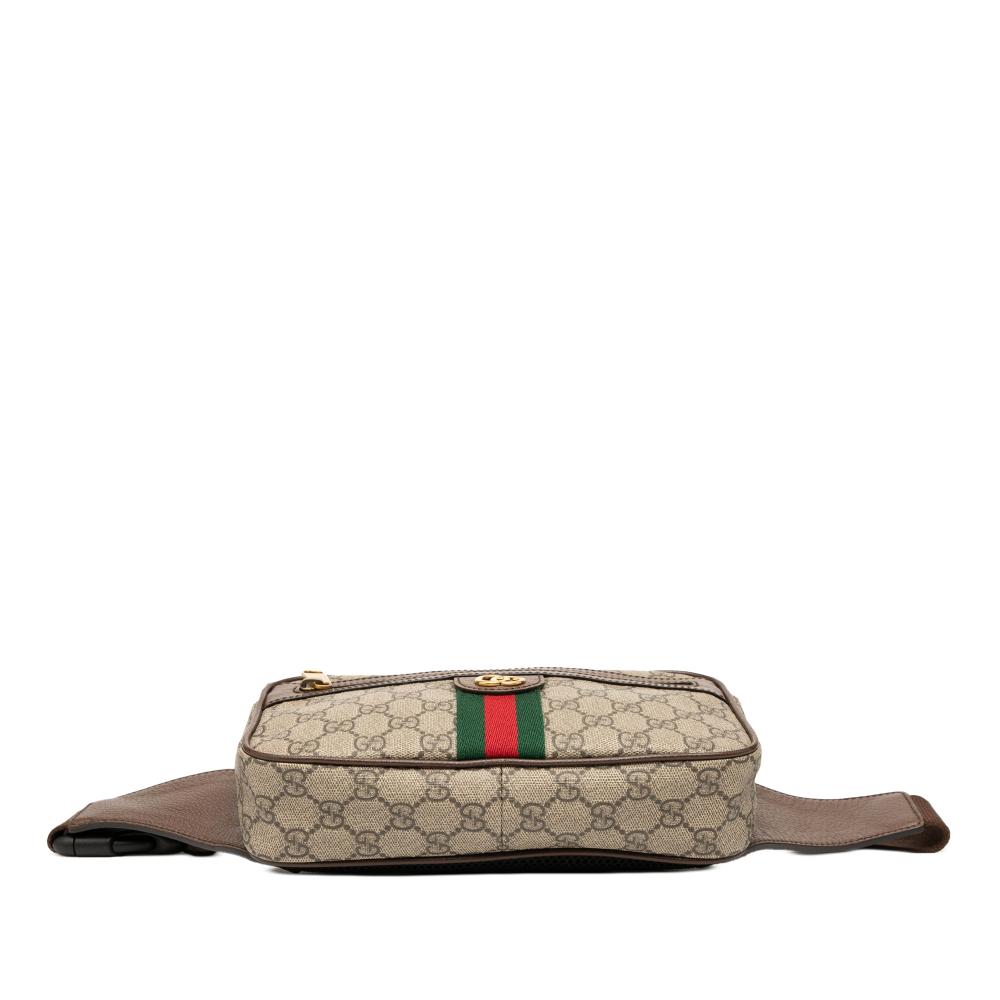 Gucci AB Gucci Brown Beige Coated Canvas Fabric Small GG Supreme Ophidia Belt Bag Italy