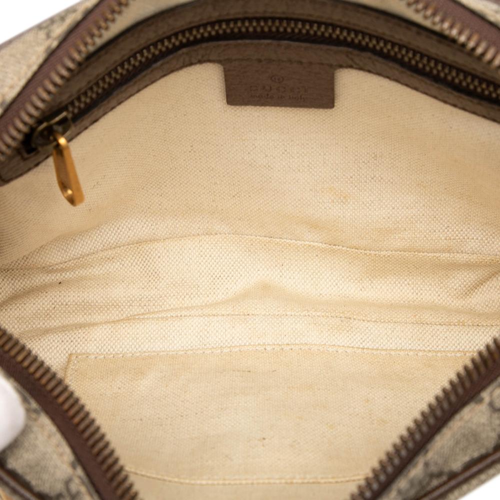 Gucci AB Gucci Brown Beige Coated Canvas Fabric Small GG Supreme Ophidia Belt Bag Italy