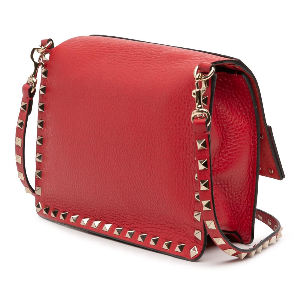 Valentino B Valentino Red Calf Leather Small Grained skin Rockstud Crossbody Italy