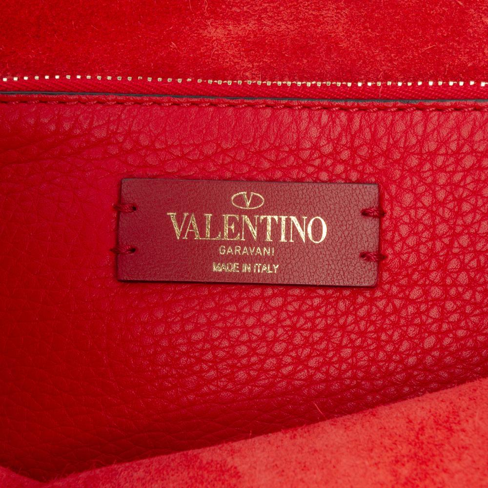 Valentino B Valentino Red Calf Leather Small Grained skin Rockstud Crossbody Italy