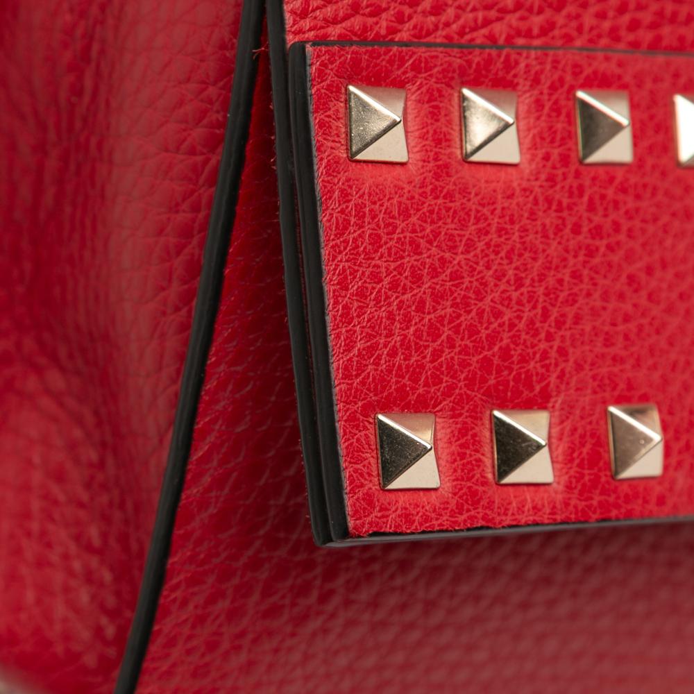 Valentino B Valentino Red Calf Leather Small Grained skin Rockstud Crossbody Italy