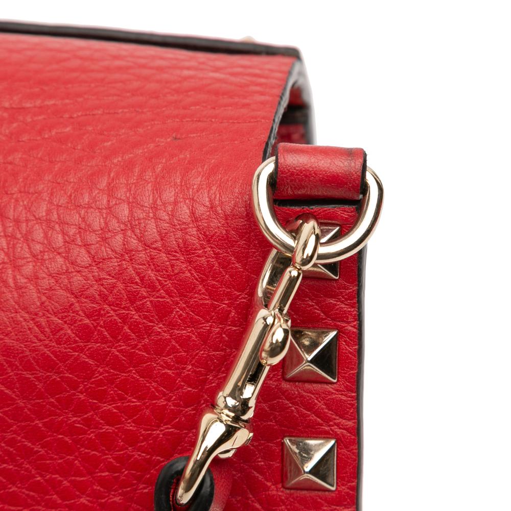 Valentino B Valentino Red Calf Leather Small Grained skin Rockstud Crossbody Italy