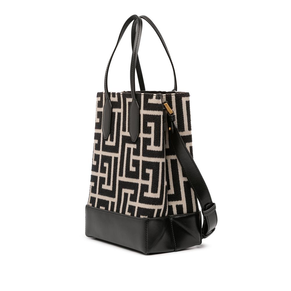 Balmain B Balmain Brown Beige with Black Jacquard Fabric Maxi Monogram North South Shopping Tote Italy
