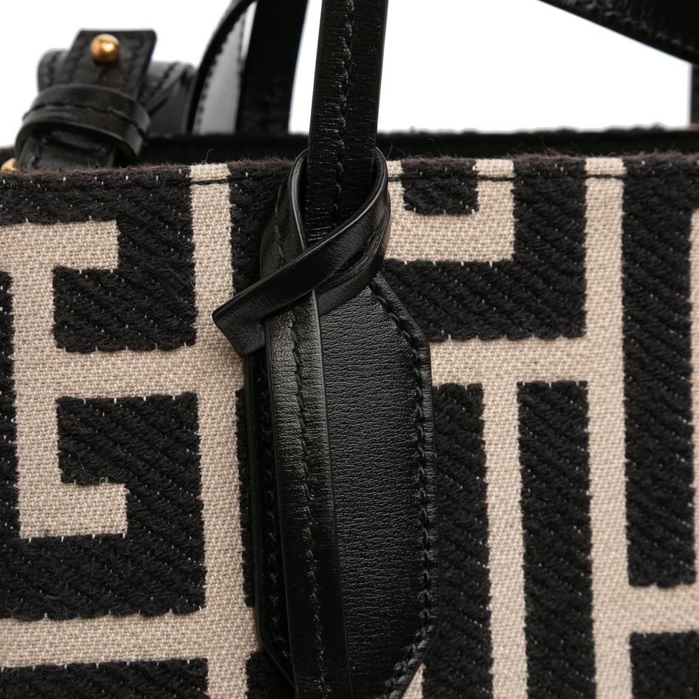 Balmain B Balmain Brown Beige with Black Jacquard Fabric Maxi Monogram North South Shopping Tote Italy