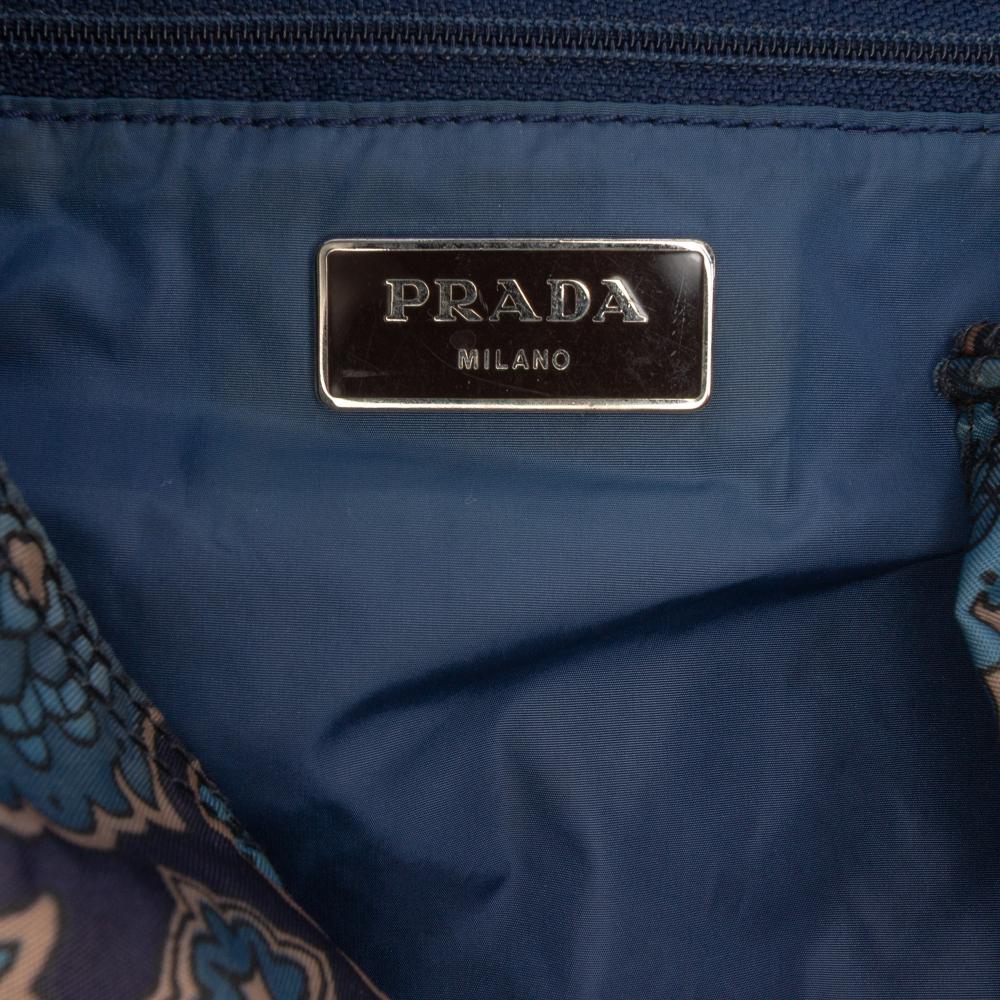 Prada B Prada Blue Navy Nylon Fabric Tessuto Stampato Tote Italy