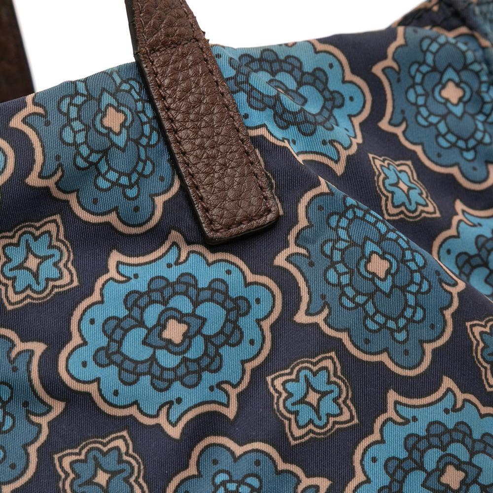 Prada B Prada Blue Navy Nylon Fabric Tessuto Stampato Tote Italy