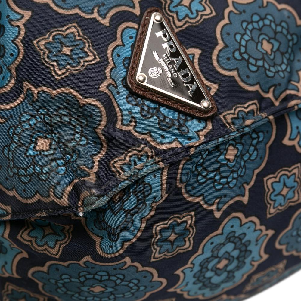 Prada B Prada Blue Navy Nylon Fabric Tessuto Stampato Tote Italy