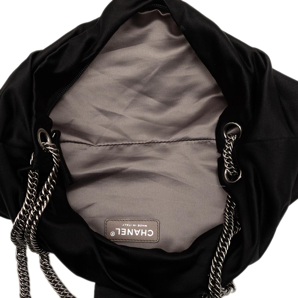 Chanel B Chanel Black Satin Fabric Medium Bow Mademoiselle Shoulder Bag Italy