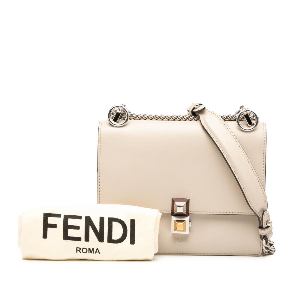 Fendi B Fendi Brown Light Beige Calf Leather Small Kan I Crossbody Italy