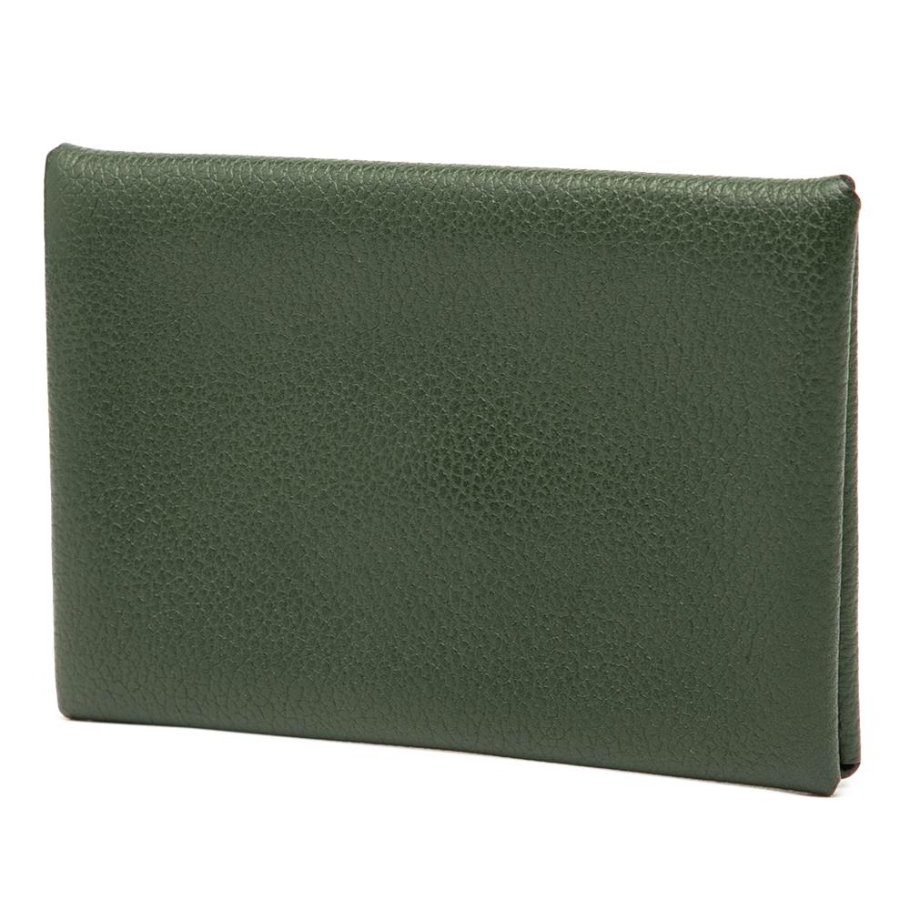 Hermès AB Hermès Green Dark Green with Gray Charcoal Calf Leather Epsom Verso Calvi Card Holder France