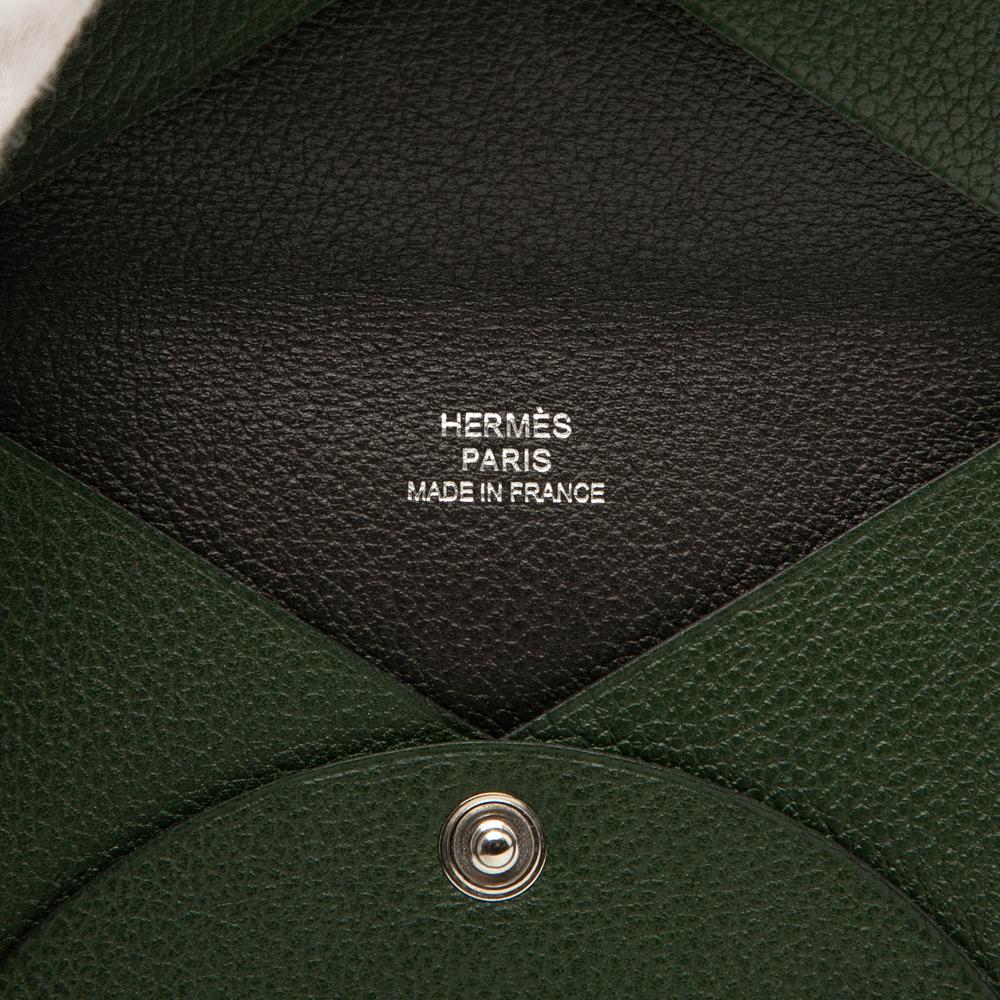 Hermès AB Hermès Green Dark Green with Gray Charcoal Calf Leather Epsom Verso Calvi Card Holder France